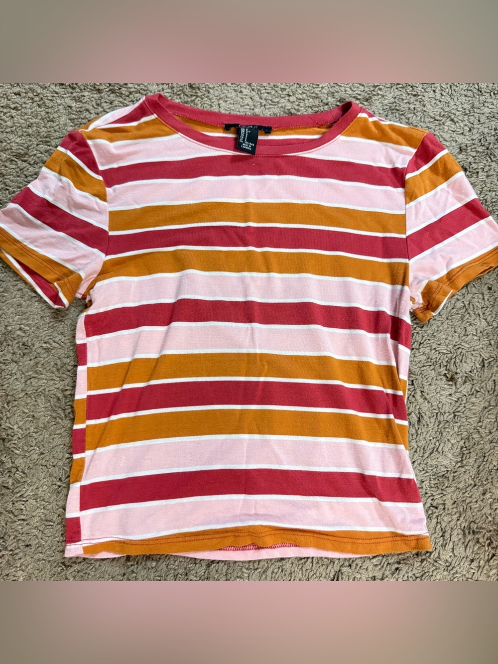 Forever 21 Womens Small Striped Short-Sleeve Tee in Pink, Rust & White